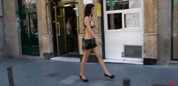  Bare boobs slut walking in public
